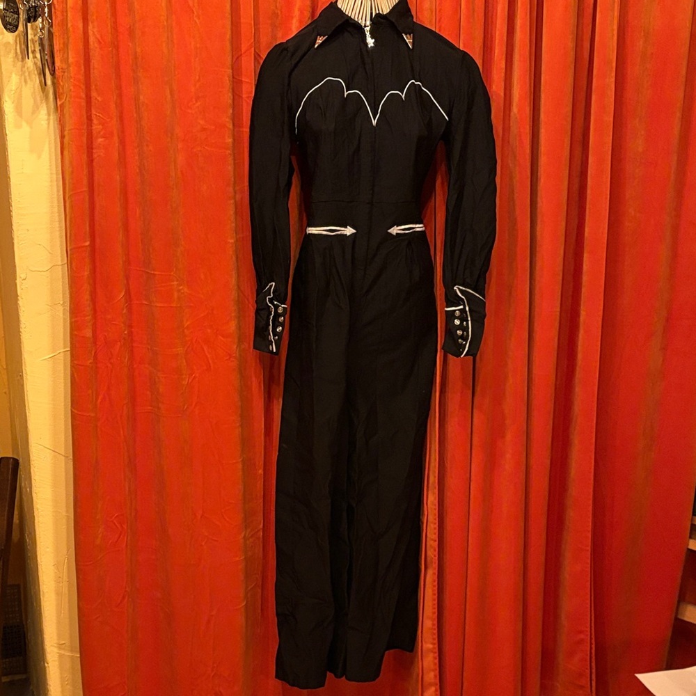 Black Western Jumpsuit with White Accents - Picture 2 of 5